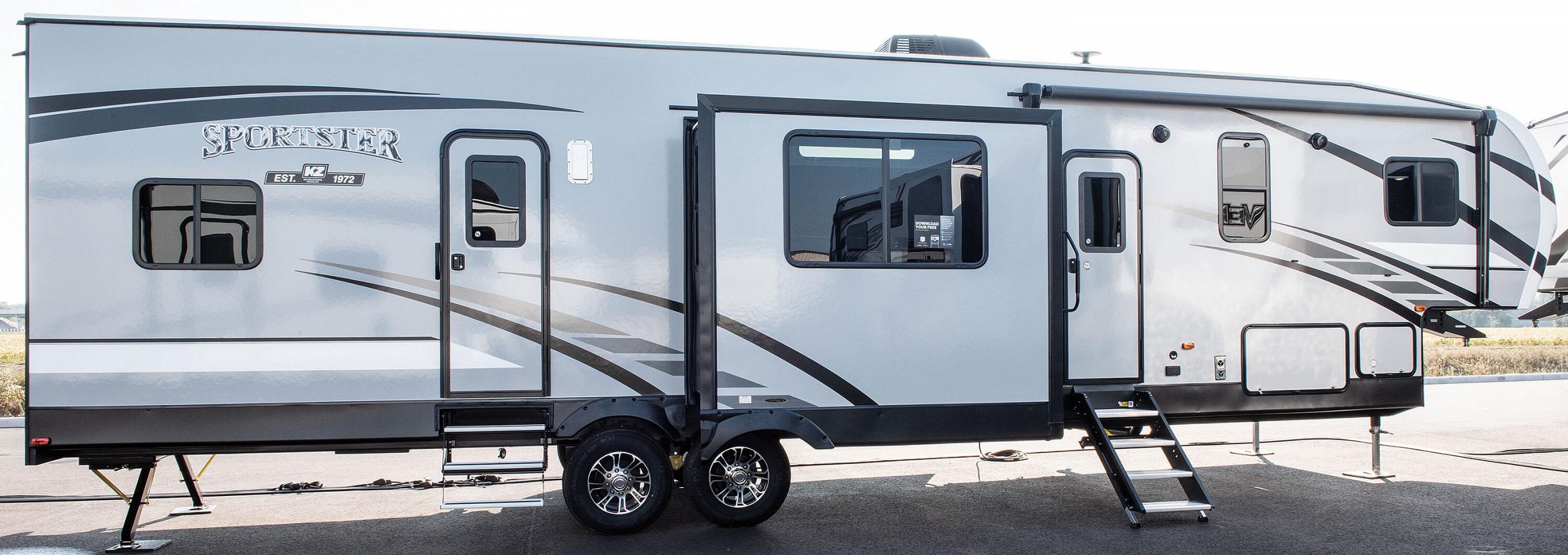 Sportster 353TH13 Fifth Wheel Toy Hauler | KZ RV 5th Wheel With Door On Driver Side