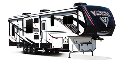 2019 KZ RV Venom 3911TK Fifth Wheel Toy Hauler Exterior Front 3-4 Door Side