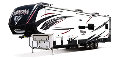 2019 KZ RV Venom 3911TK Fifth Wheel Toy Hauler Exterior Front 3-4 Off Door Side