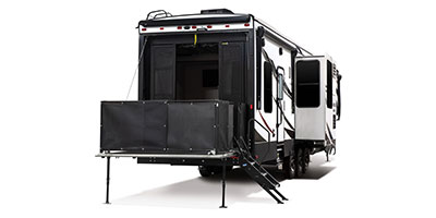 2019 KZ RV Venom 3911TK Fifth Wheel Toy Hauler Exterior Rear 3-4 Door Side with Slide Out