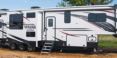 2019 KZ RV Venom 3911TK Fifth Wheel Toy Hauler Show Exterior Side Profile Door Side Slide Out