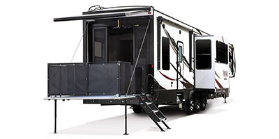 2019 KZ RV Venom 4013TK Fifth Wheel Toy Hauler Exterior Rear 3-4 Door Side with Slide Out