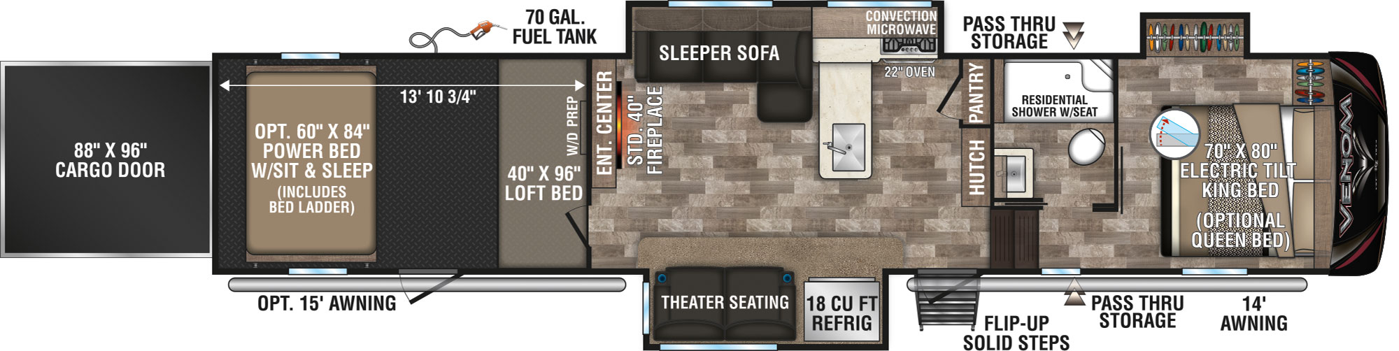 2020 KZ RV Venom 4114TK Fifth Wheel Toy Hauler Floorplan Theater Seating Option