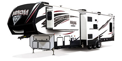 2019 KZ RV Venom 4013TK Fifth Wheel Toy Hauler Exterior Front 3-4 Off Door Side with Slide Out