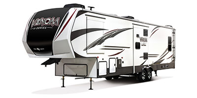 2019 KZ RV Venom V-Series V3413TK Fifth Wheel Toy Hauler Exterior Front 3-4 Off Door Side