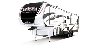 2020 KZ RV Venom V-Series V3815TK Fifth Wheel Toy Hauler Exterior Front 3-4 Off Door Side