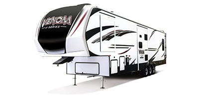 2020 KZ RV Venom V-Series V3916TK Fifth Wheel Toy Hauler Exterior Front 3-4 Off Door Side