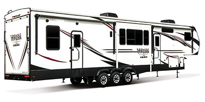 2020 KZ RV Venom V-Series V3916TK Fifth Wheel Toy Hauler Exterior Rear 3-4 Door Side