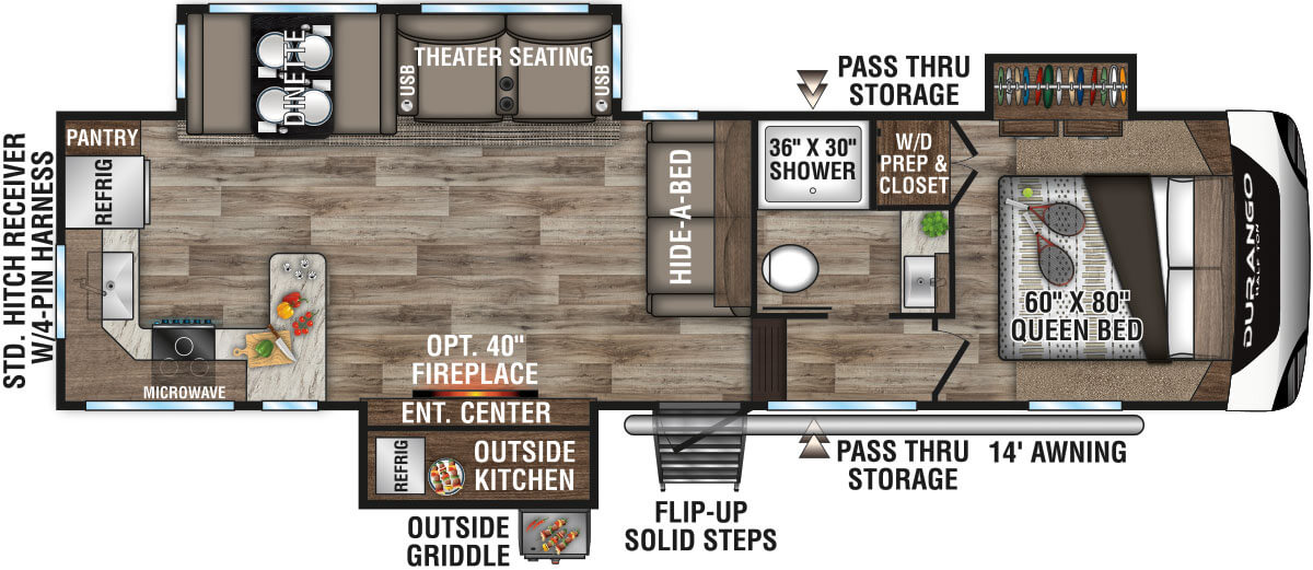 2021 KZ RV Durango D256RKT Travel Trailer Floorplan