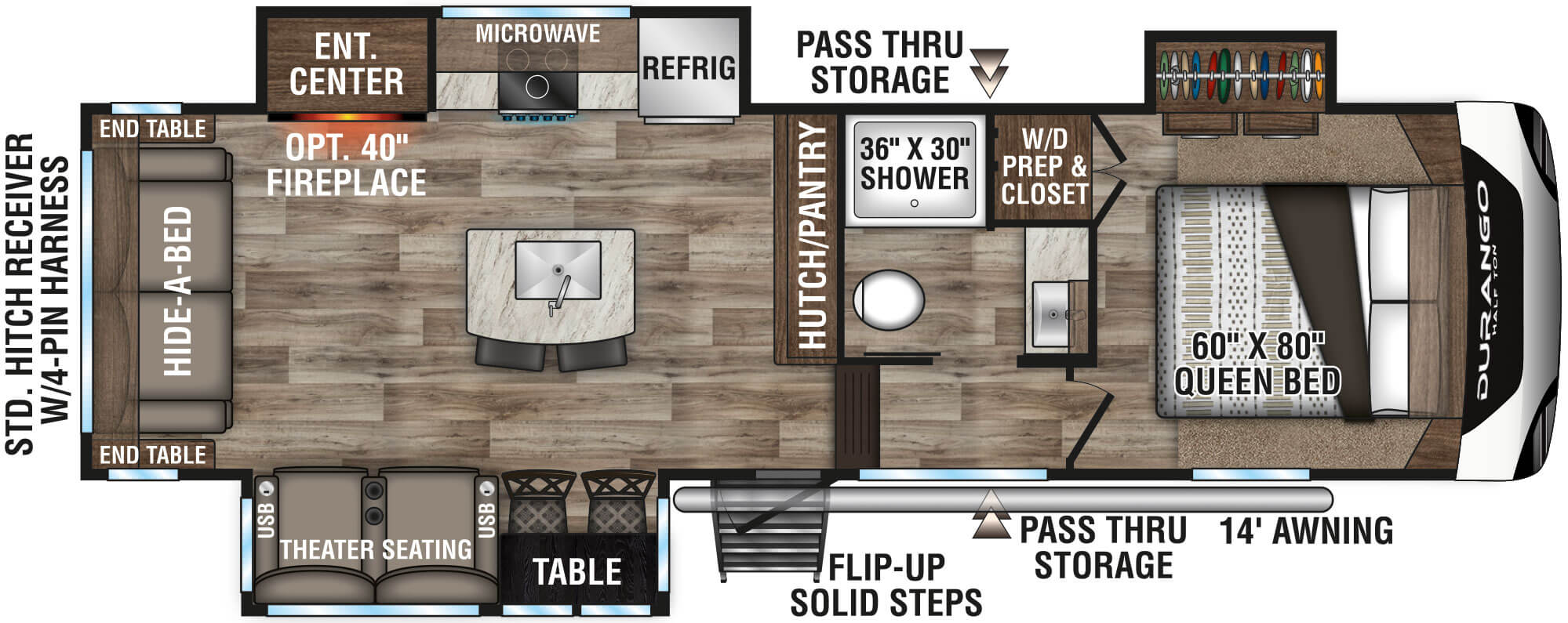 2021 KZ RV Durango D263RLT Fifth Wheel Floorplan