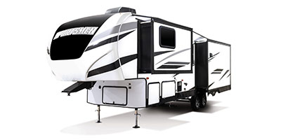 2021 KZ RV Sportsmen 303RL Fifth Wheel Exterior Front 3-4 Off Door Side with Slide Out