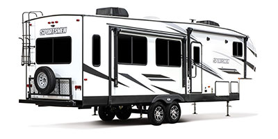 2021 KZ RV Sportsmen 303RL Fifth Wheel Exterior Rear 3-4 Door Side