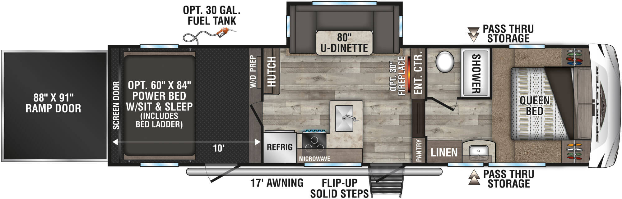 2021 KZ RV Sportster 311TH10 Fifth Wheel Toy Hauler Floorplan