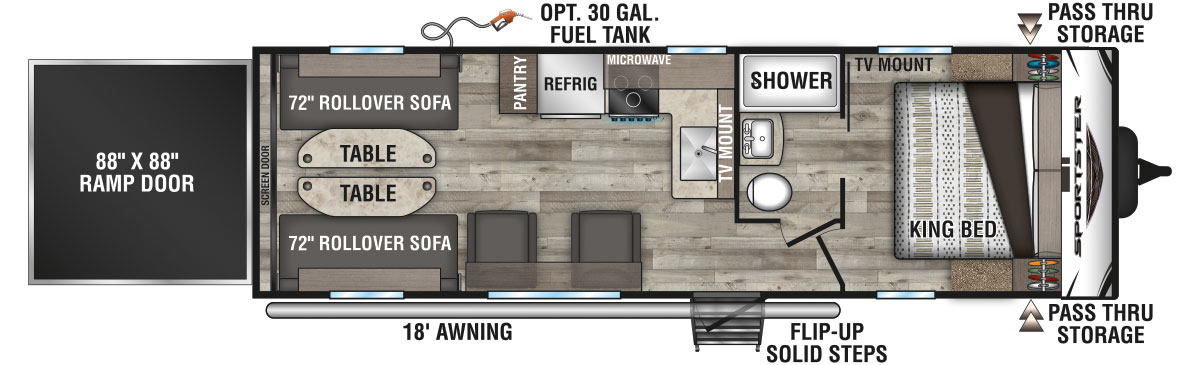 2021 KZ RV Sportster 270THR Travel Trailer Toy Hauler Floorplan