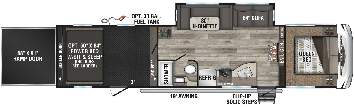 2021 KZ RV Sportster 331TH13 Fifth Wheel Toy Hauler Floorplan