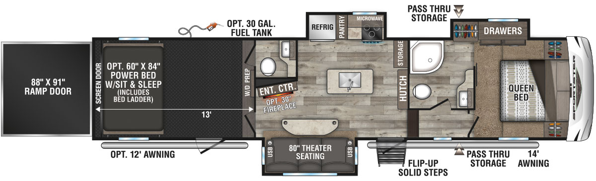 2021 KZ RV Sportster 353TH13 Fifth Wheel Toy Hauler Floorplan