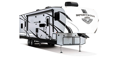 2021 KZ RV Sportster 331TH13 Fifth Wheel Toy Hauler Exterior Front 3-4 Door Side
