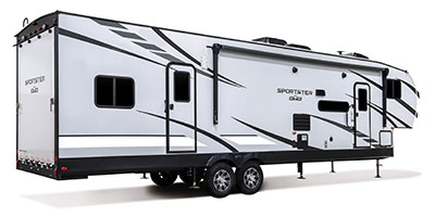 2021 KZ RV Sportster 331TH13 Fifth Wheel Toy Hauler Exterior Rear 3-4 Door Side
