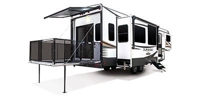 2022 KZ RV Durango Gold G358RPQ Fifth Wheel Exterior Rear 3-4 Door Side with Patio Out