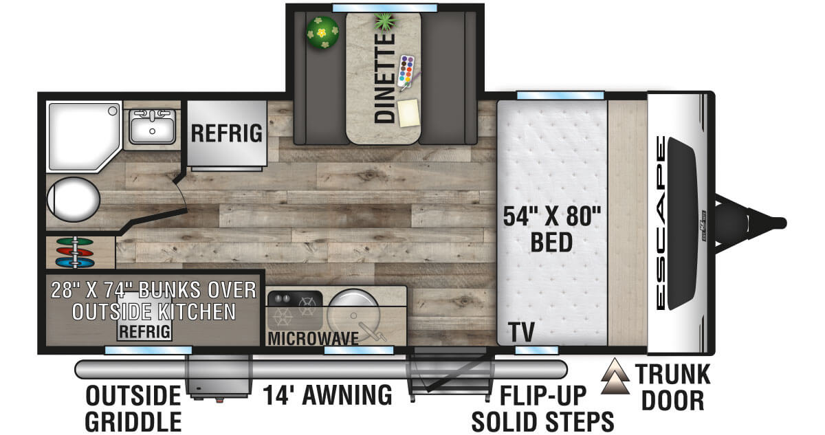 2022 KZ RV Escape E191BHK Travel Trailer Floorplan