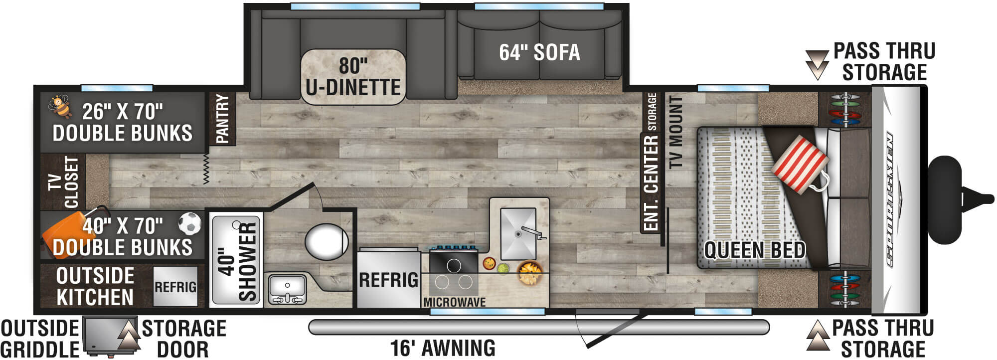 2022 KZ RV Sportsmen SE 301BHKSE Travel Trailer Floorplan