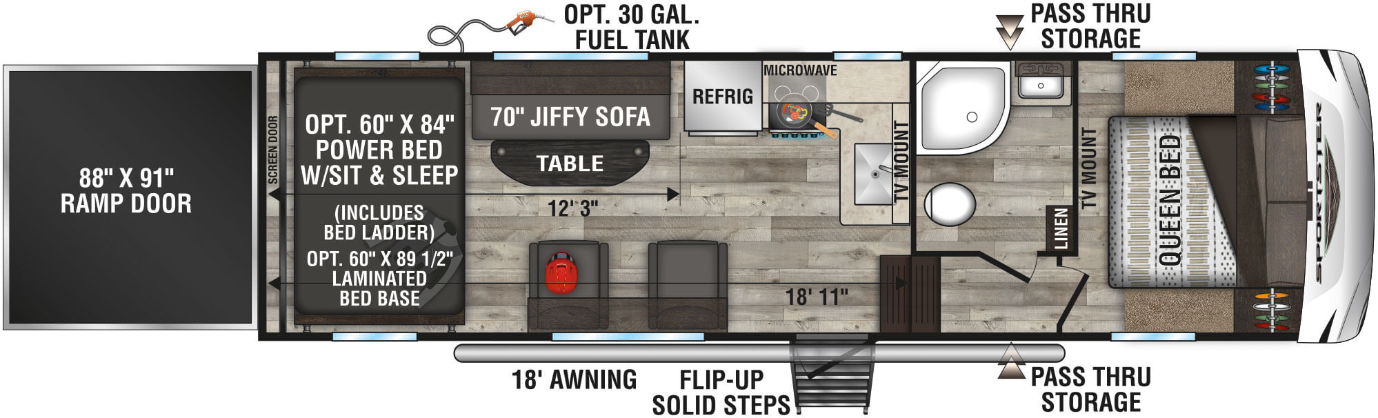 2022 KZ RV Sportster 280TH Fifth Wheel Toy Hauler Floorplan