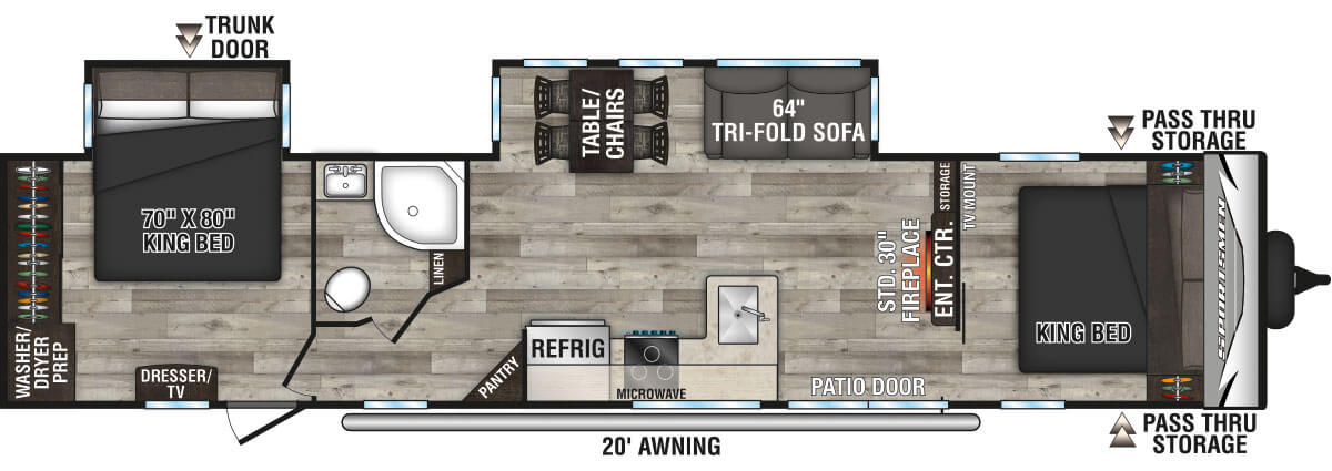 2023 KZ RV Sportsmen Destination 362DB Travel Trailer Floorplan
