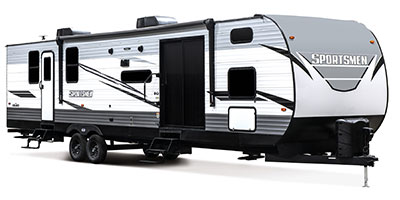 2023 KZ RV Sportsmen 362BH Destination Travel Trailer Exterior Front 3-4 Door Side