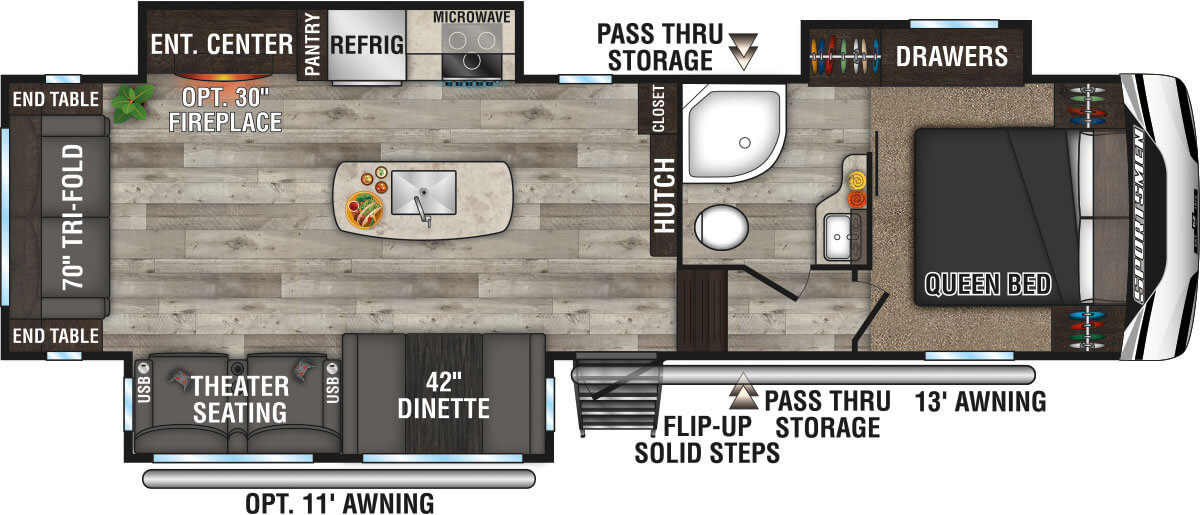 2023 KZ RV Sportsmen 303RL Fifth Wheel Floorplan