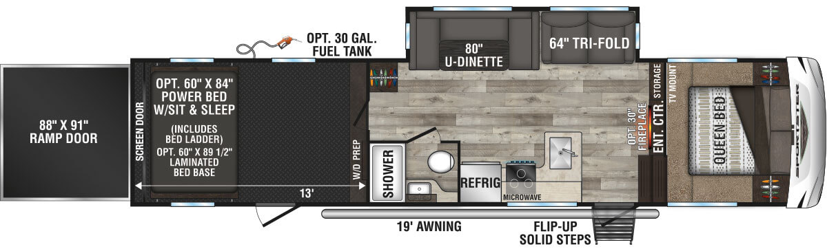 2023 KZ RV Sportster 331TH13 Fifth Wheel Toy Hauler Floorplan