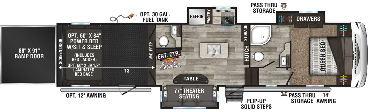 2023 KZ RV Sportster 353TH13 Fifth Wheel Toy Hauler Floorplan