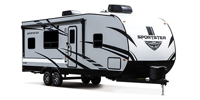 2023 KZ RV Sportster 270THR Travel Trailer Toy Hauler Exterior Front 3-4 Door Side