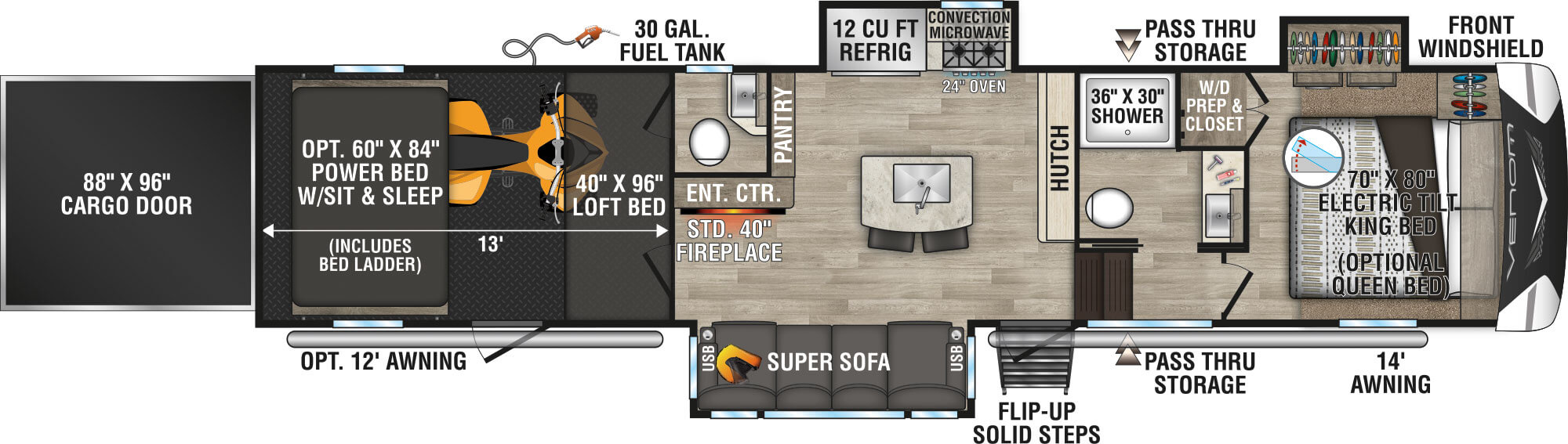 2023 KZ RV Venom V Series V3313TK floorplan diagram