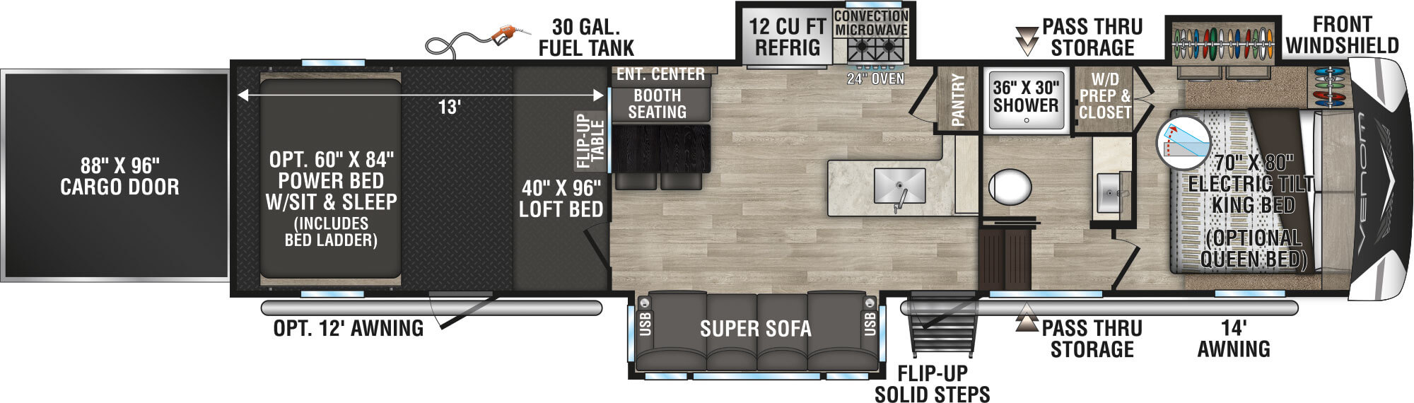 2023 KZ RV Venom V Series V3413TK floorplan diagram