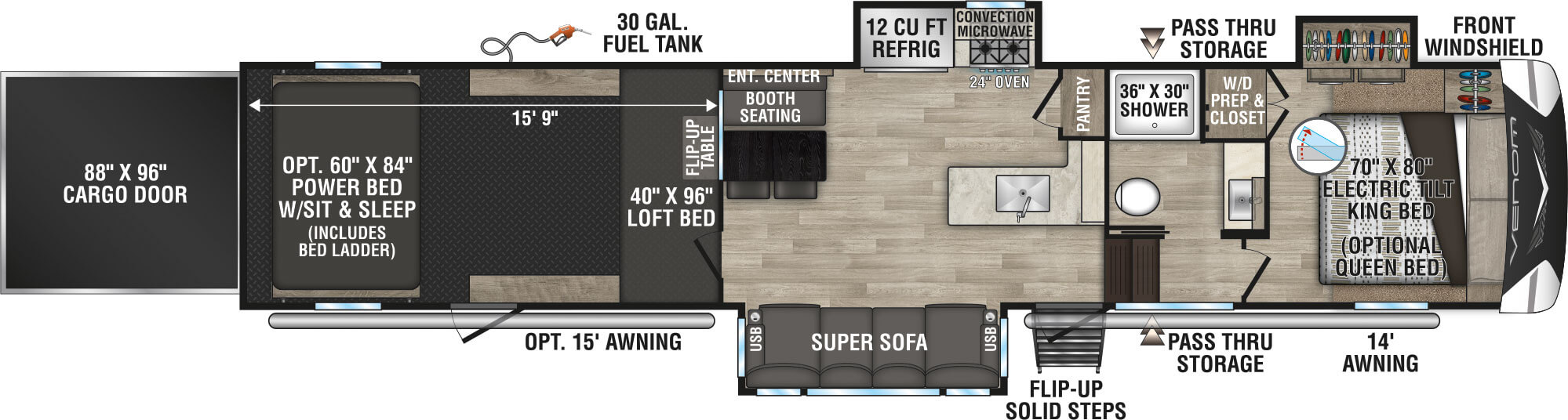 2023 KZ RV Venom V Series V3916TK floorplan diagram