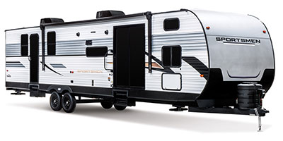 2024 KZ RV Sportsmen 362BH Destination Travel Trailer Exterior Front 3-4 Door Side