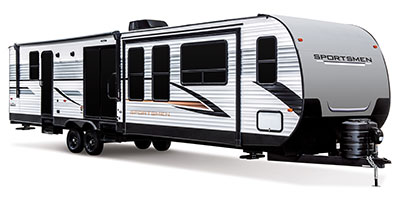 2024 KZ RV Sportsmen 363FL Destination Travel Trailer Exterior Front 3-4 Door Side