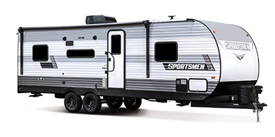 2023 KZ RV Sportsmen SE 250THSE Travel Trailer Toy Hauler Exterior Front 3-4 Door Side
