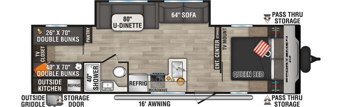 2024 KZ RV Sportsmen SE 301BHKSE Travel Trailer Floorplan