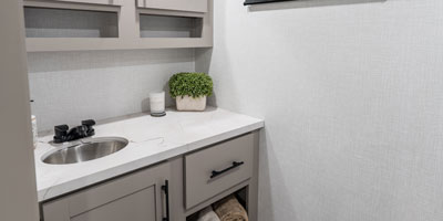 2025 KZ RV Connect SE C221RBSE Travel Trailer Bathroom Vanity and Porcelain Toilet