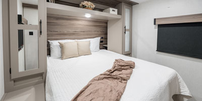 2025 KZ RV Connect SE C221RBSE Travel Trailer Queen Bed Bedroom with Hanging Storage Wardrobe