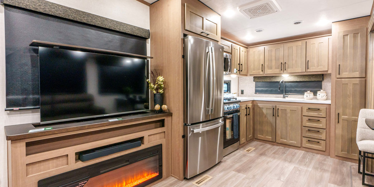 2025 KZ RV Durango D281RKD Fifth Wheel Entertainment Center and Kitchen