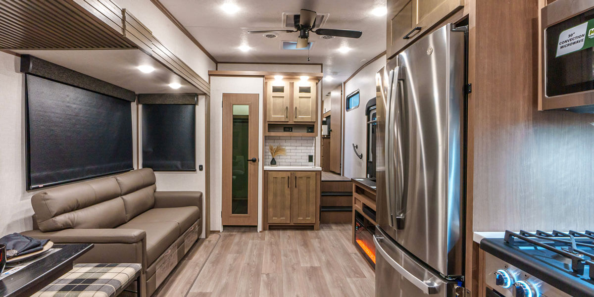 2025 KZ RV Durango D281RKD Fifth Wheel Living Room Back to Front