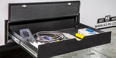 2024 KZ RV Durango Gold G310RLQ Fifth Wheel Exterior Rear Storage Open