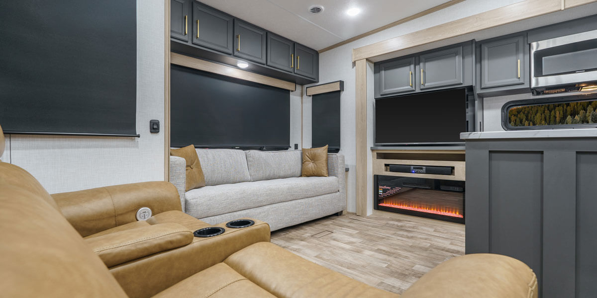 2025 KZ RV Ridgeway 36MB Fifth Wheel Entertainment Center, Fireplace and Sofa