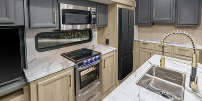 2025 KZ RV Ridgeway 36MB Fifth Wheel Kitchen Microwave, Refrigerator, Stove and Oven