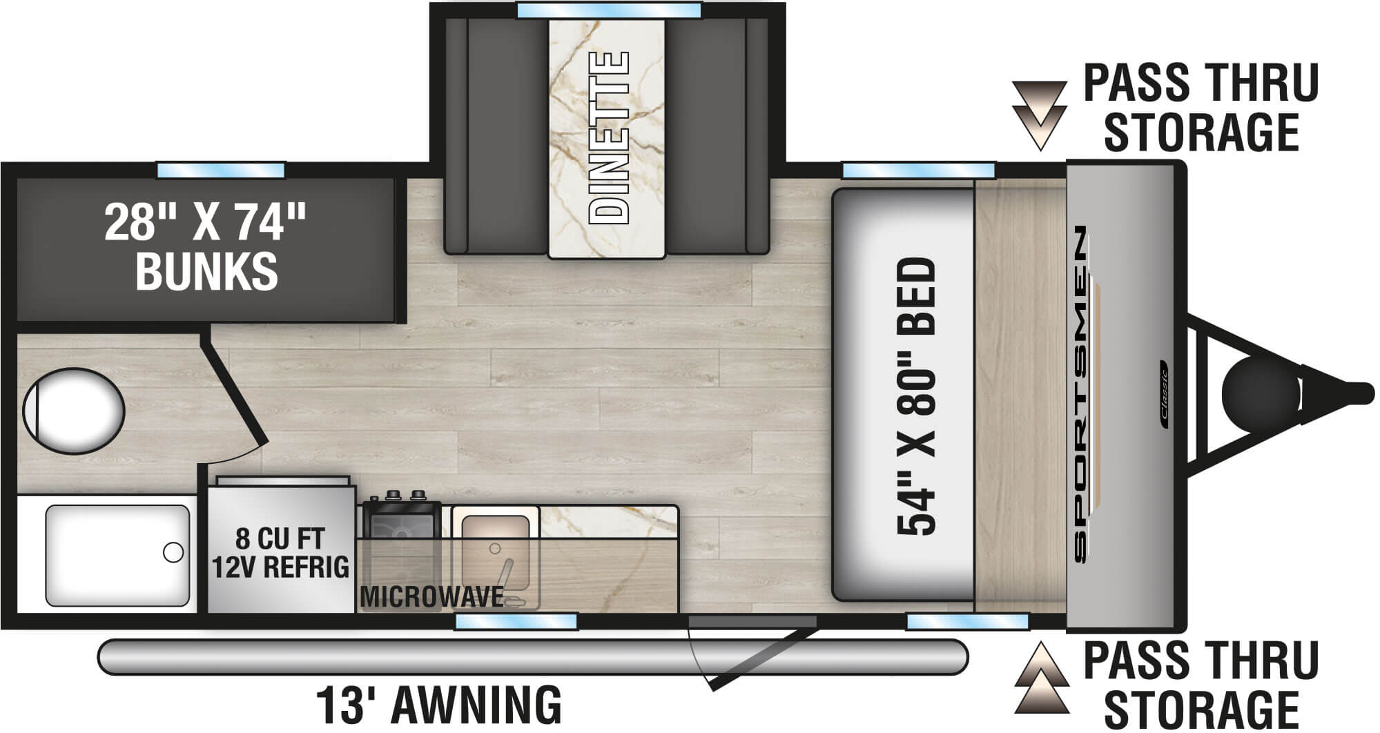 2025 KZ RV Sportsmen Classic 181BH Travel Trailer Floorplan