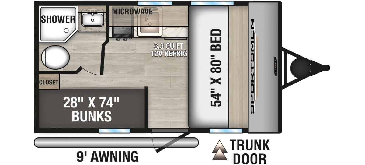 2025 KZ RV Sportsmen Classic 130BH Travel Trailer Floorplan