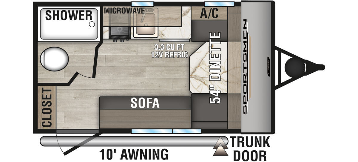 2025 KZ RV Sportsmen Classic 130RB Travel Trailer Floorplan