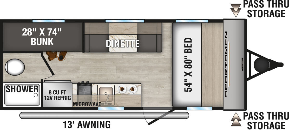 2025 KZ RV Sportsmen Classic 180BH Travel Trailer Floorplan